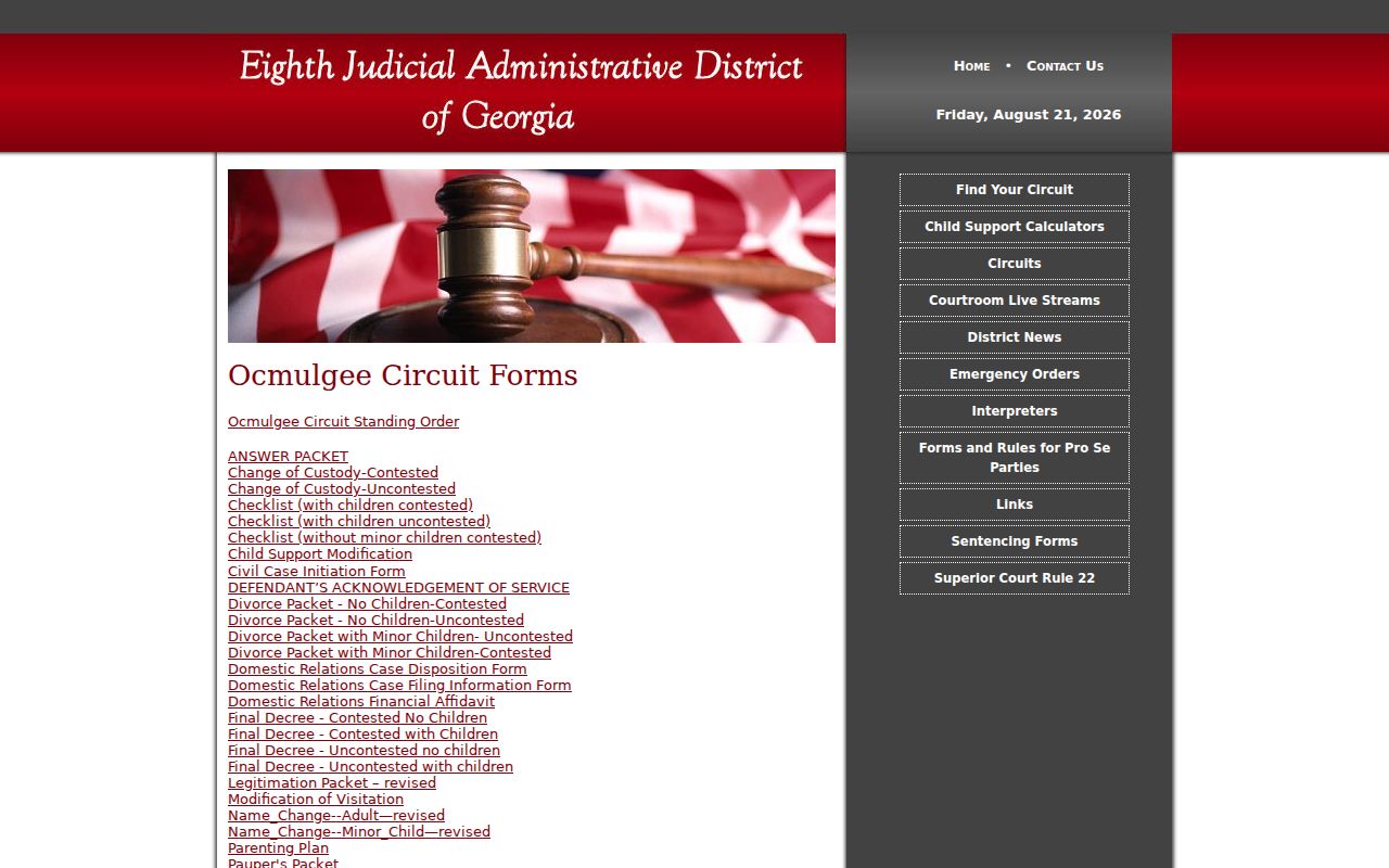 Ocmulgee Judicial Circuit forms list relevant to Jasper County civil dockets
