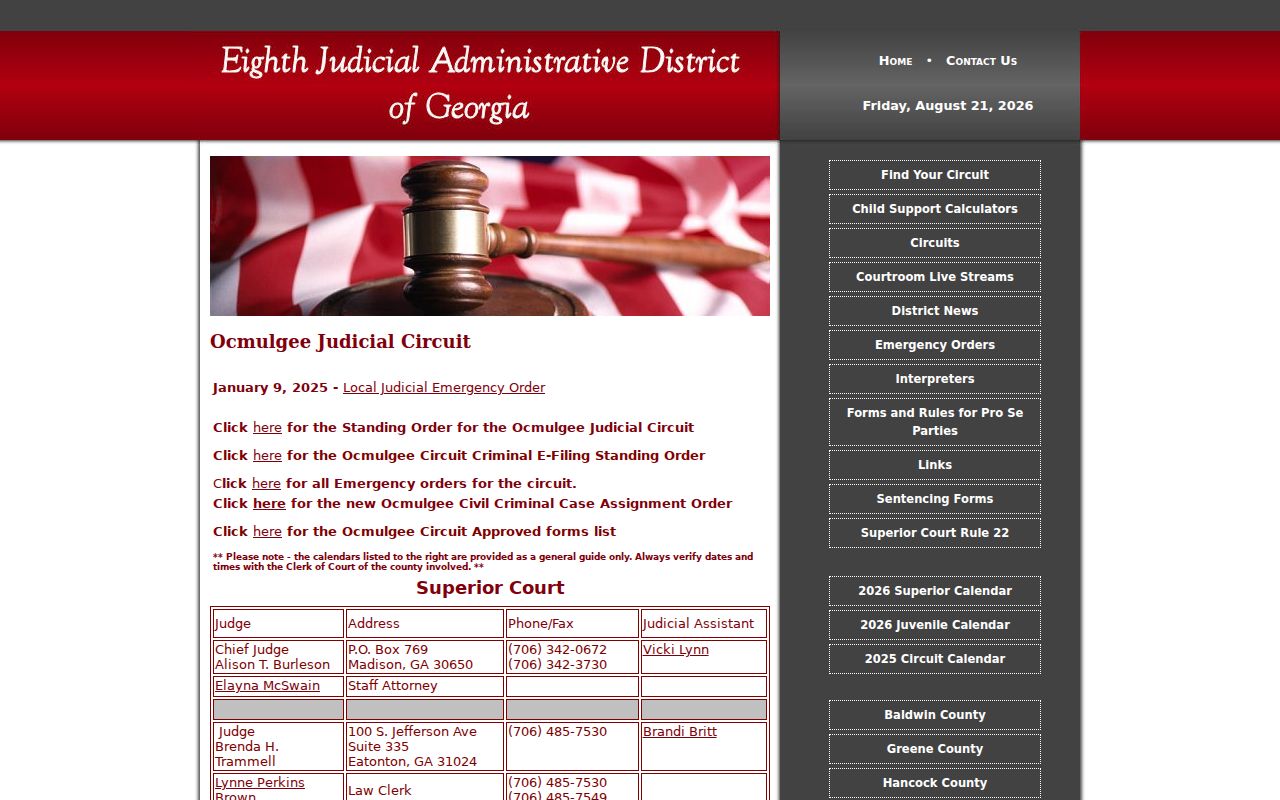 Jasper County court calendar index from the Ocmulgee Judicial Circuit