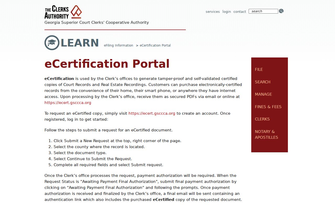 Jasper County court records eCertification request instructions