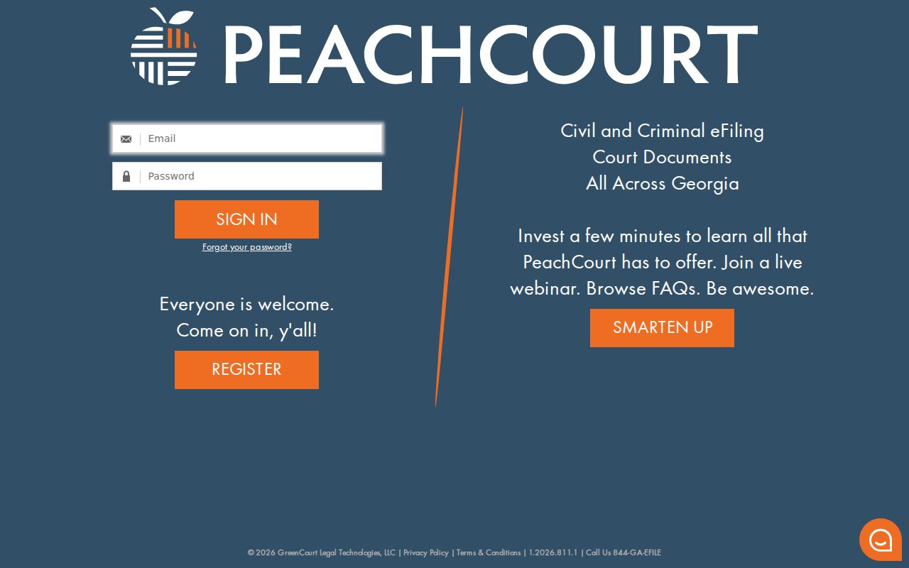 PeachCourt account access screen for Jasper County criminal docket searches