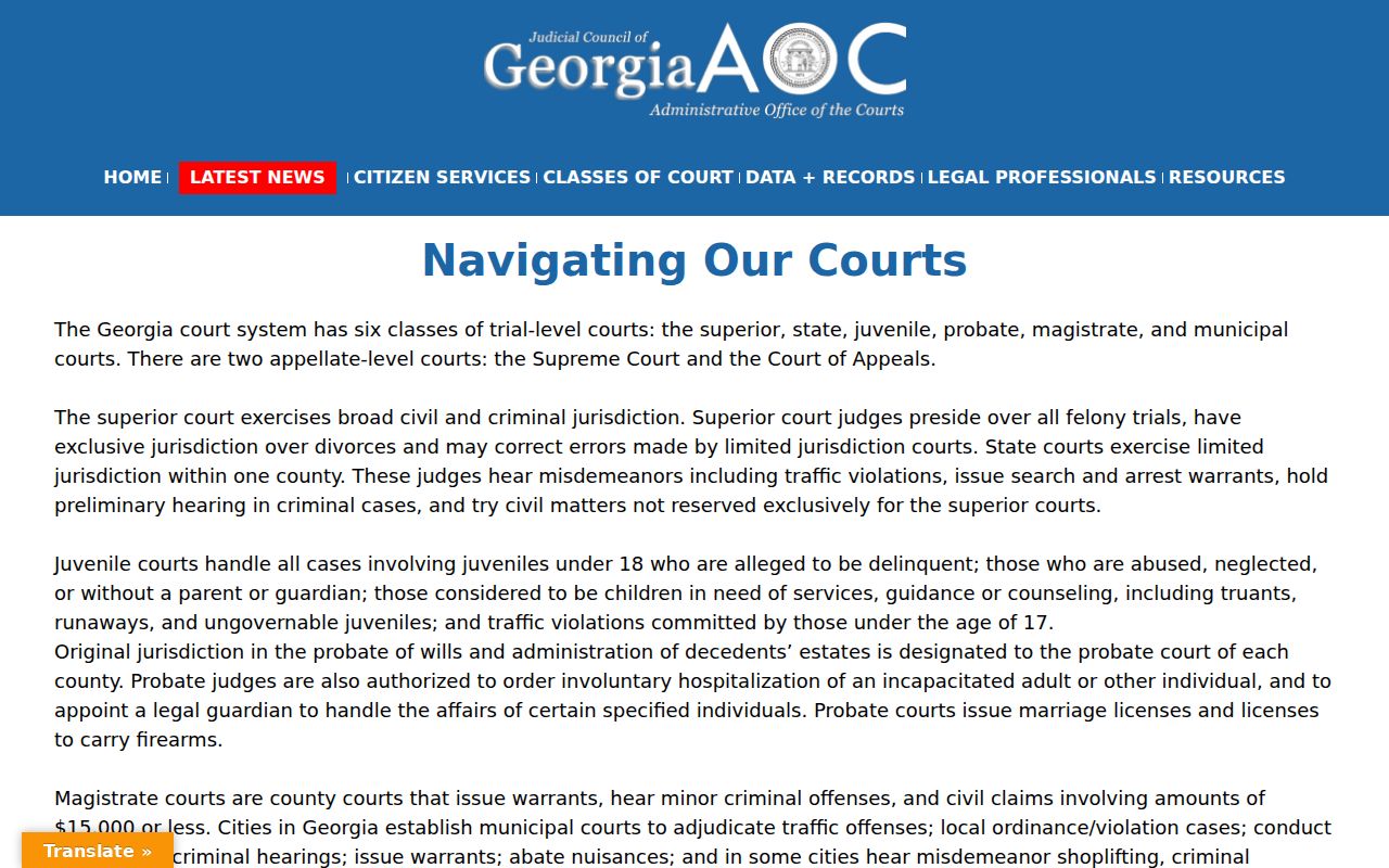 Georgia court system guide for Jasper County docket routing