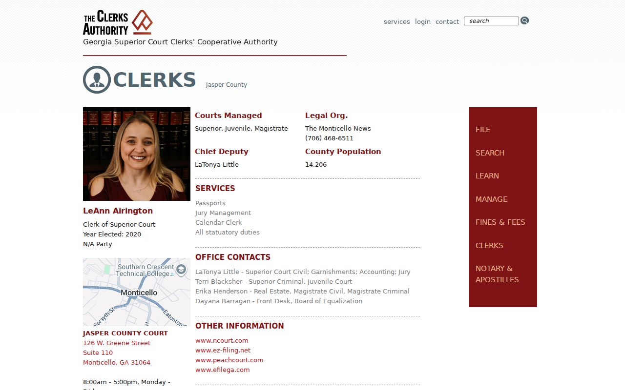 Jasper County Clerk of Superior Court directory listing
