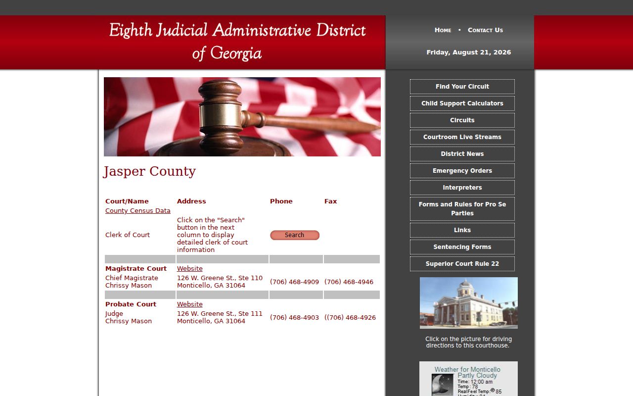Ocmulgee Judicial Circuit directory for Jasper County courts
