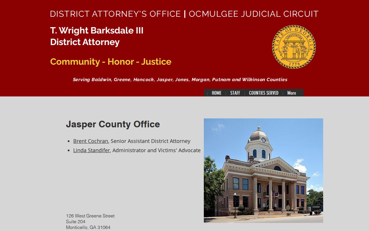 Jasper County courthouse context from the Ocmulgee District Attorney