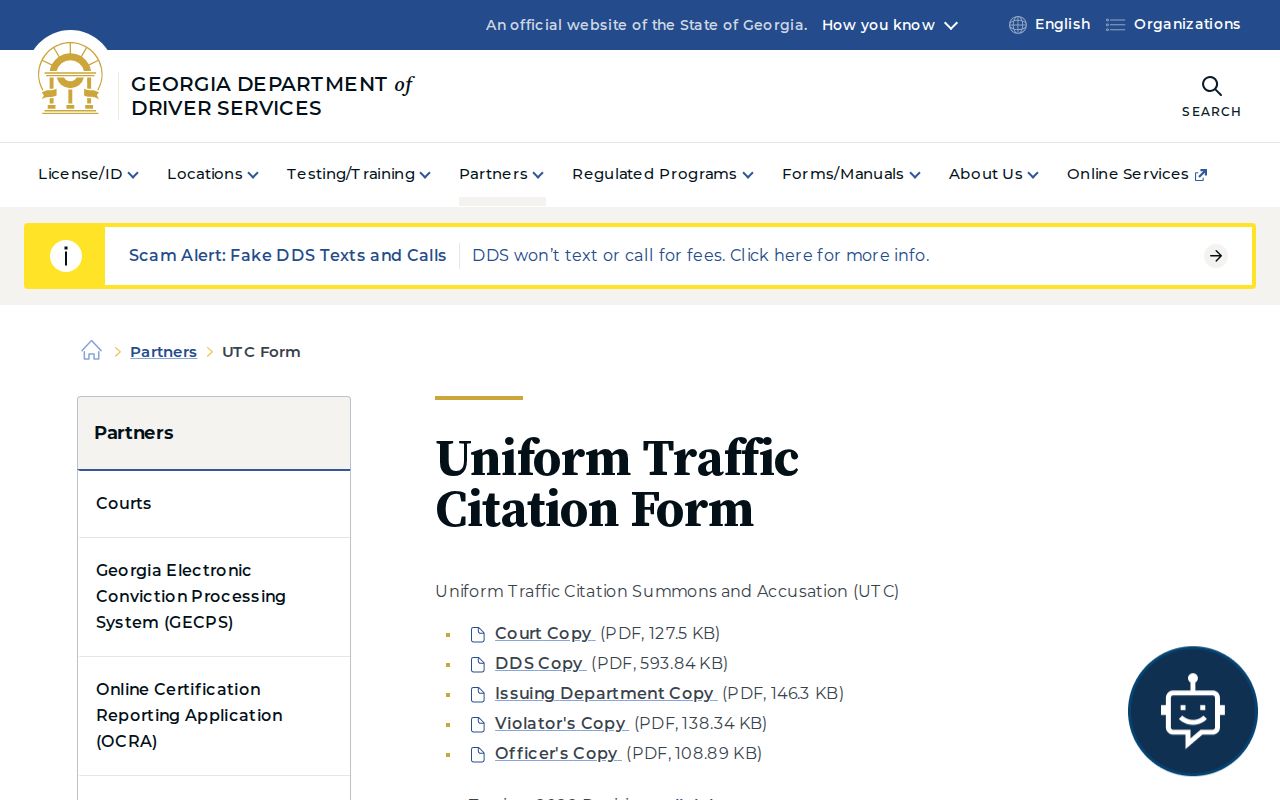 Jasper County traffic citation form reference from Georgia DDS