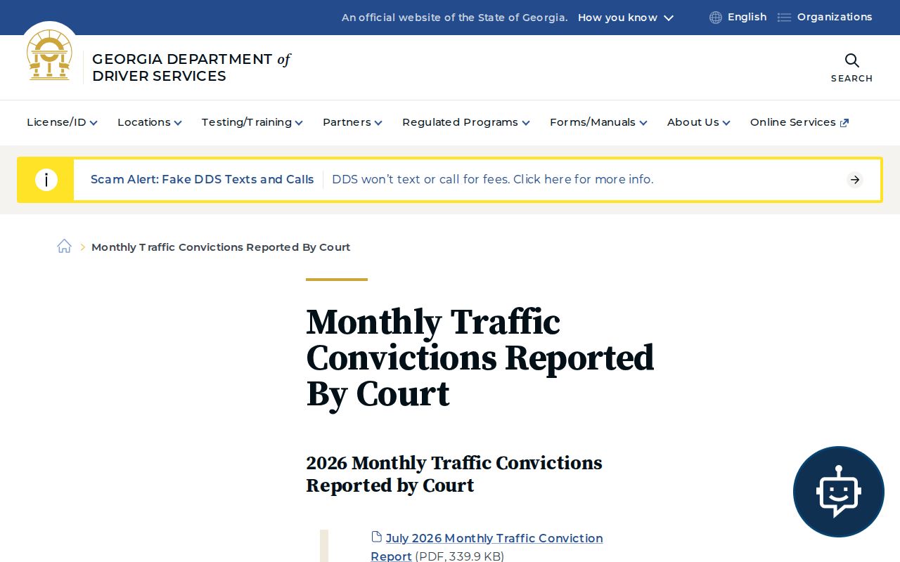 Jasper County traffic court records on the Georgia DDS report index