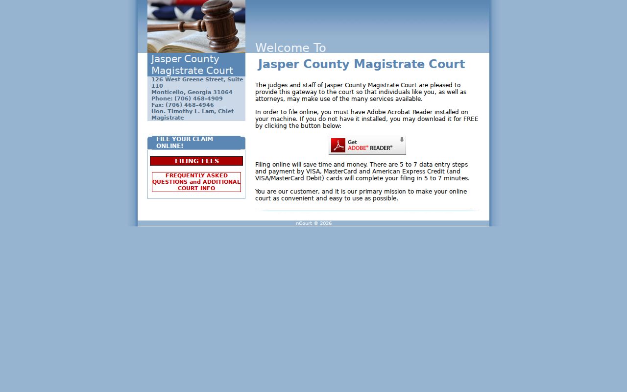 Jasper County Magistrate filing page distinct from traffic court records